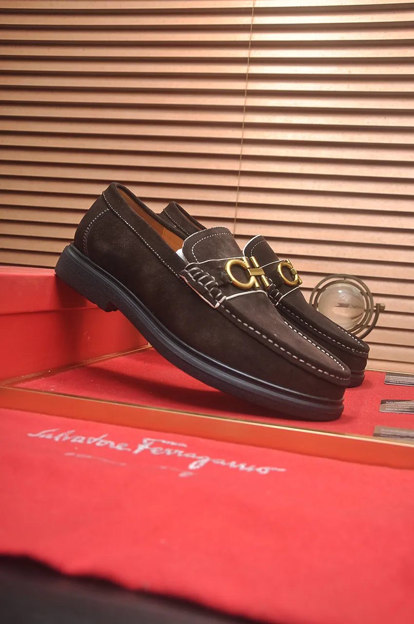Men's shoes 💰440💶[Ferragamo/Ferragamo] The latest model in the counter. Original imported high-quality cowhide with open sides + imported 🐂 water-dyed cowhide lining + original luxury metal buckle + original combined outsole. No pressure for comparison. 38--45 (45 is custom-made and cannot be returned or exchanged)